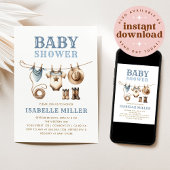 Invitation Cowboy Western Clothesline Baby Boy Baby shower