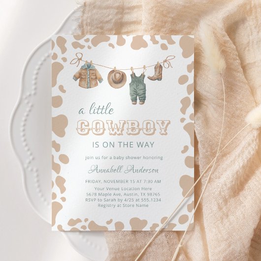 Invitation Cowboy Western Light Brown Plaid Baby shower