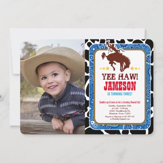 Invitation Cowboy Western Old West Anniversaire Photo Invitat (Devant)