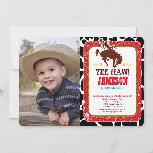 Invitation Cowboy Western Old West Anniversaire Photo Invitat (Devant)