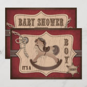 Invitation Cowboy Western Rocking Horse Baby shower (Devant / Derrière)