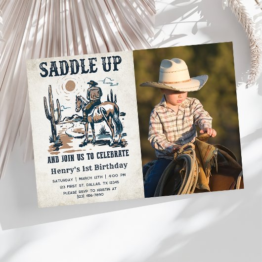 Invitation Cowboy Western Rodeo Wild West Photo Anniversaire