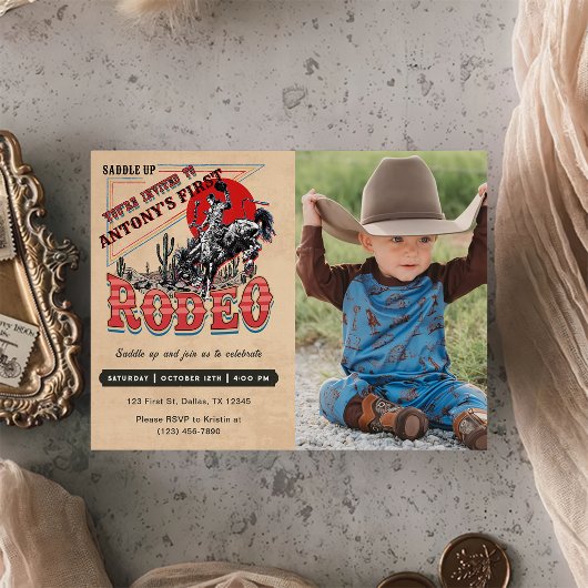 Invitation Cowboy Western Rodeo Wild West Photo Anniversaire