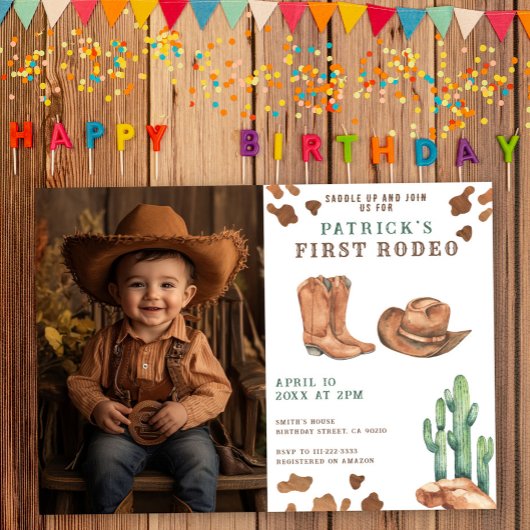 Invitation Cowboy Wild West 1er Rodéo fête d'anniversaire
