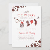 Invitation Cowboy Wild West Rodeo Baby shower rouge occidenta (Devant)