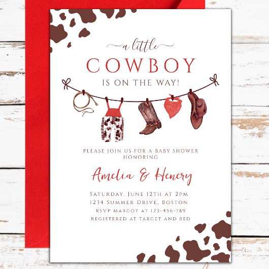 Invitation Cowboy Wild West Rodeo Baby shower rouge occidenta