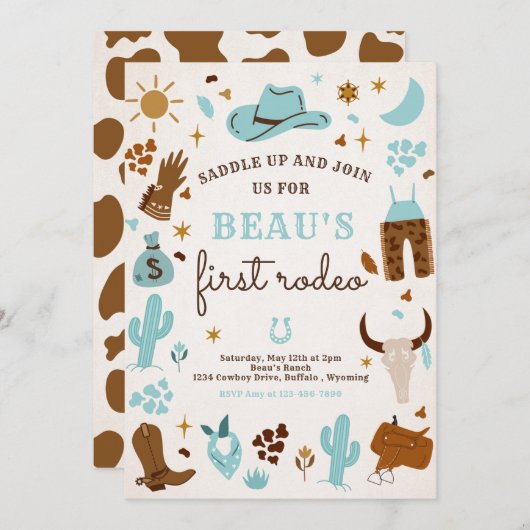 Invitation Cowboy Wild West Rodeo Ranch fête d'anniversaire (Devant / Derrière)