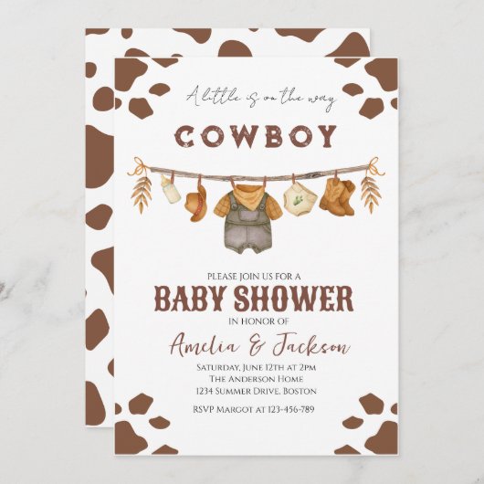 Invitation Cowboy Wild West Rodeo Western Boy Baby shower (Devant / Derrière)