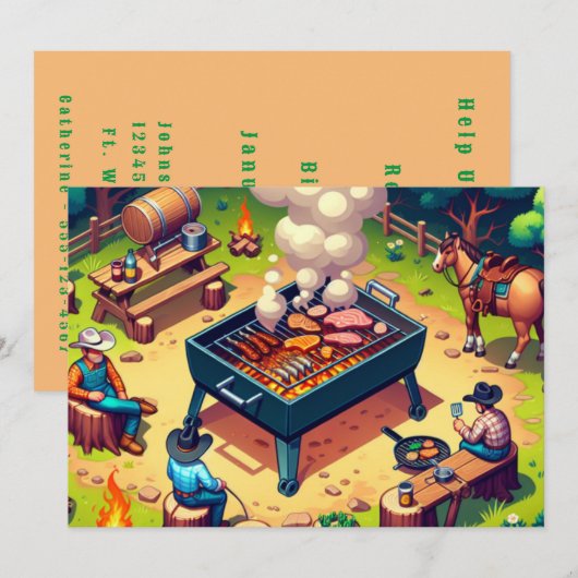 Invitation Cowboys de l'Ouest Cuisine Grill Personnalisé  (Devant / Derrière)