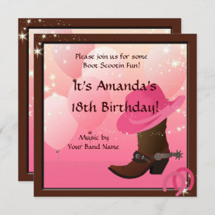 Invitation Cowgirl Anniversaire de la fête Boot Scottin Custo