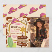 Invitation Cowgirl Anniversaire Fille Occidentale Pink Photo (Devant / Derrière)