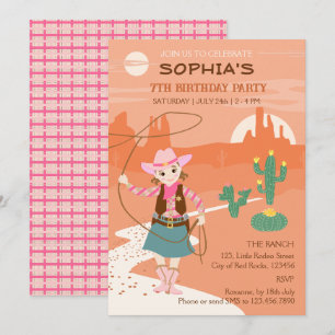 Invitation Cowgirl avec un lasso et cactus Fête d'anniversair