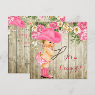 Invitation Cowgirl Baby shower Bottes roses Floral Blonde Bab