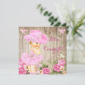 Invitation Cowgirl Baby shower rose Rustique Bois fille Blond (Debout devant)