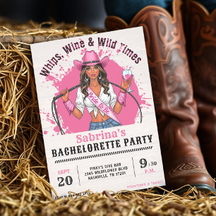 Invitation Cowgirl Bachelorette Party Whihid Wine & Wild Time