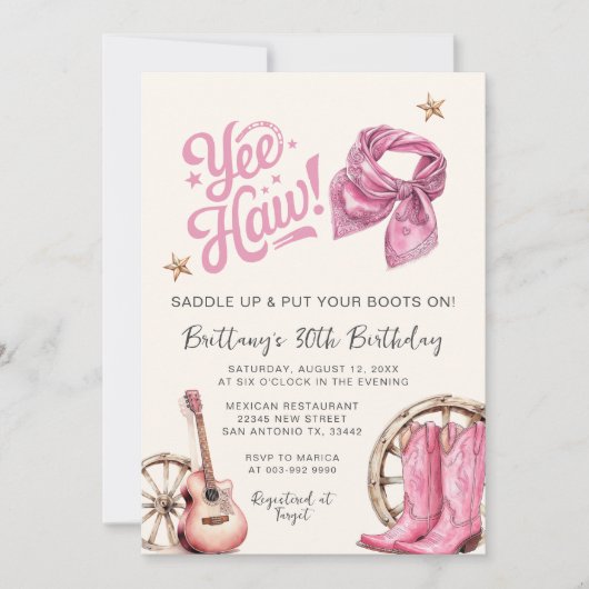 Invitation Cowgirl Birthday Boots & Bows 30th Birthday (Devant)