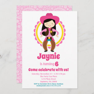 Invitation Cowgirl - Black Hair Cowgirl fête d'anniversaire