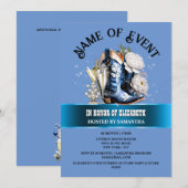 Invitation Cowgirl bottes bling bleu blanc poony fleur chic (Devant / Derrière)