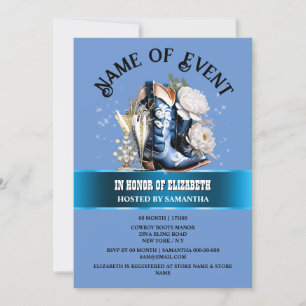 Invitation Cowgirl bottes bling bleu blanc poony fleur chic
