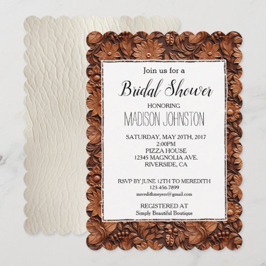 Invitation Cowgirl Brown Florale Occidentale (Devant / Derrière)