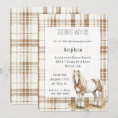 Invitation Cowgirl Brown Plaid Stripes Horse Birthday   (Devant / Derrière)