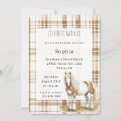 Invitation Cowgirl Brown Plaid Stripes Horse Birthday   (Devant)