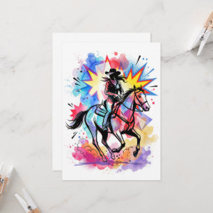 Invitation Cowgirl Colorée Cheval Aquarelle Pop Art