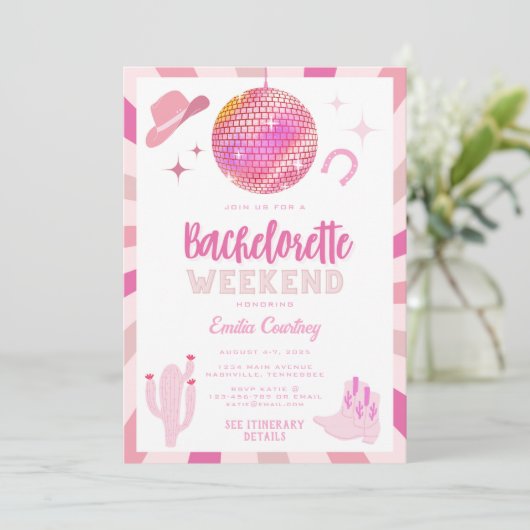 Invitation Cowgirl de disco rose Week-end enterrement de vie (Debout devant)
