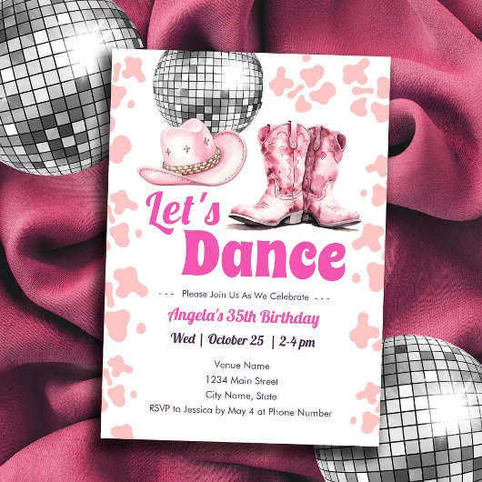 Invitation Cowgirl Disco 35e anniversaire PINK Dance Invitati
