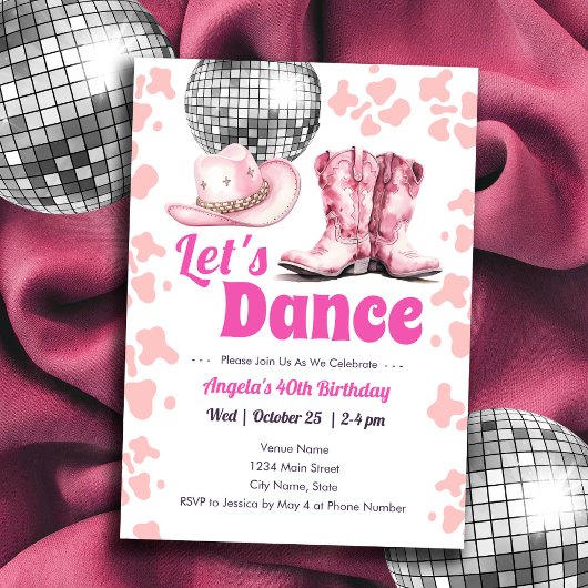 Invitation Cowgirl Disco 40e anniversaire PINK Dance Invitati