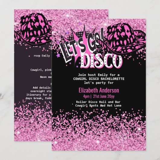 Invitation Cowgirl Disco Bachelorette Lets Go Dernier Ride Ro (Devant / Derrière)