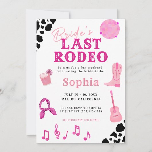 Invitation Cowgirl Disco Dernier Rodéo Bachelorette Invitatio (Devant)