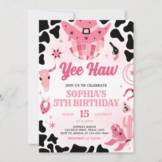 Invitation Cowgirl Disco fête d'anniversaire (Devant)