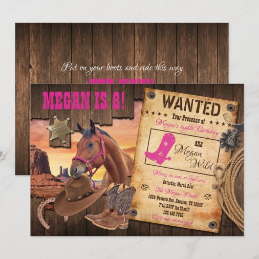 Invitation Cowgirl Far West (Devant / Derrière)
