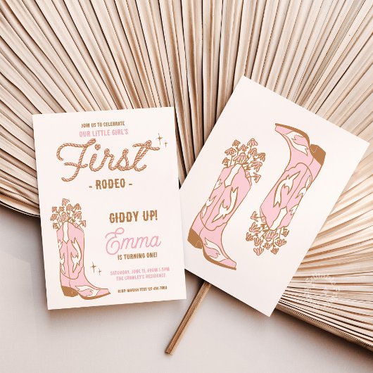 Invitation Cowgirl First Rodeo Boot Avec Fleurs