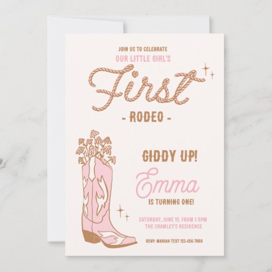Invitation Cowgirl First Rodeo Boot Avec Fleurs (Devant)