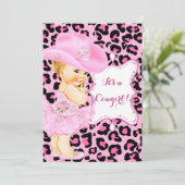Invitation Cowgirl mignonne Baby shower rose léopard fille Bl (Debout devant)