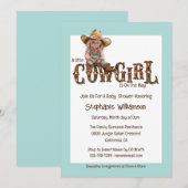 Invitation Cowgirl occidentale bleu brun rustique fille (Devant / Derrière)