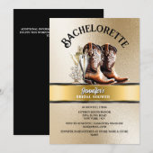 Invitation Cowgirl occidentale bottes or noir bulle chic (Devant / Derrière)