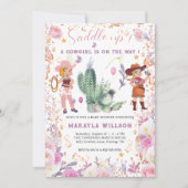 Invitation Cowgirl occidentale Floral Aquarelle bébé fille do (Devant)