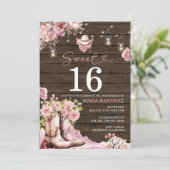 Invitation Cowgirl occidentale rose Floral Bois doux 16 Anniv (Debout devant)