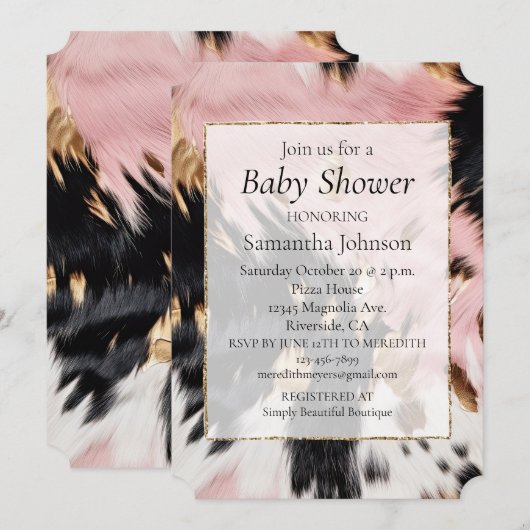 Invitation Cowgirl occidentale rose noir blanc blanc or cowhi (Devant / Derrière)