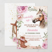 Invitation Cowgirl Party Horse birthday (Devant / Derrière)