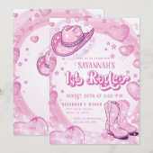 Invitation Cowgirl Pink 1er Rodéo Premier anniversaire (Devant / Derrière)