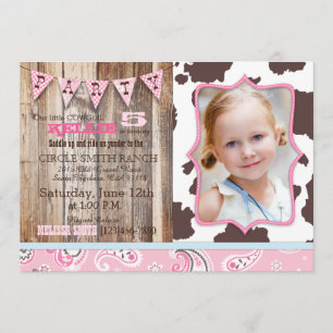 Invitation Cowgirl Pink Bandanna Thème Occidental Anniversair