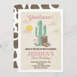 Invitation Cowgirl Pink Premier Rodéo Anniversaire Fête Invit