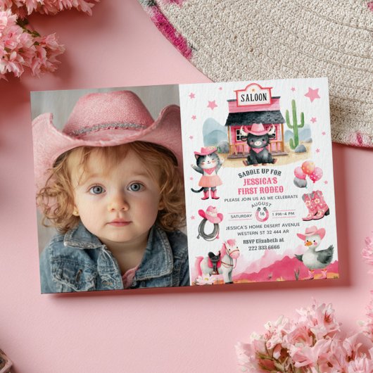 Invitation Cowgirl Premier Rodéo rose photo occidentale Anniv