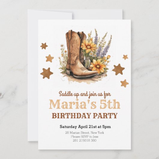 Invitation Cowgirl Rodeo Occidental Anniversaire (Devant)