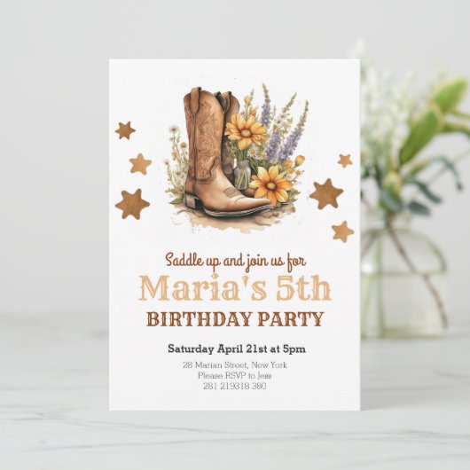 Invitation Cowgirl Rodeo Occidental Anniversaire (Debout devant)