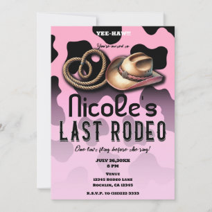 Invitation Cowgirl Rose & Noir Dernier Rodéo Enterrement de V